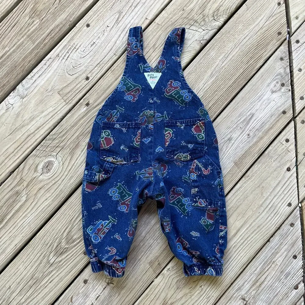 Baby B'Gosh Boys Vintage Overalls Blue Truck Print Size 12M